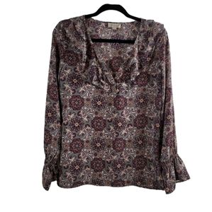 😊Ann Taylor Loft Tapestry Ruffle Blouse Sz XS